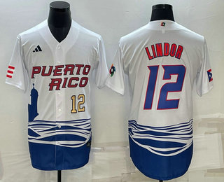 Mens Puerto Rico Baseball #23 Francisco Lindor Number White 2023 World Baseball Classic Stitched Jerseys